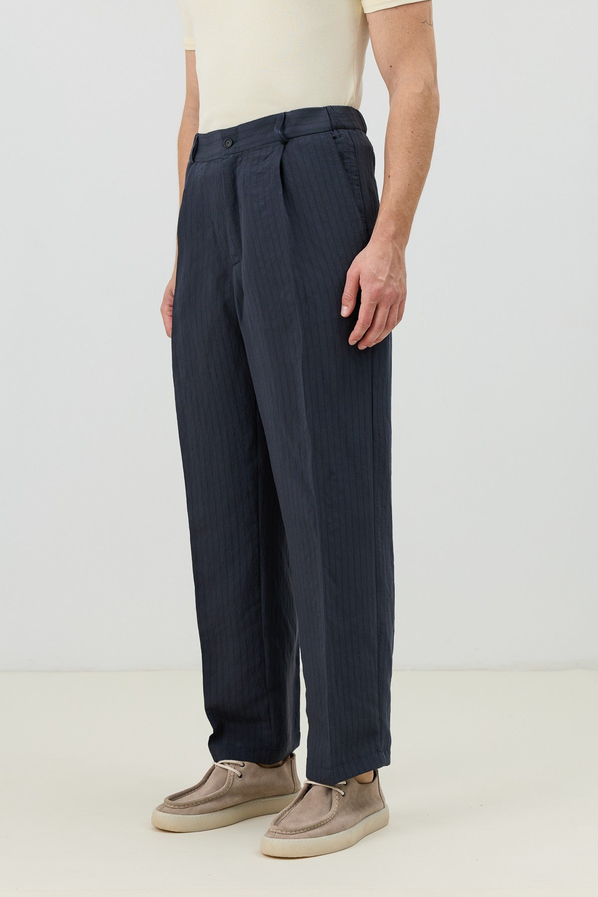 Modal Karışımlı Çizgili Relaxed Erkek Pantolon