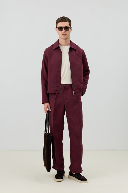 Modal Karışımlı Çizgili Relaxed Erkek Pantolon