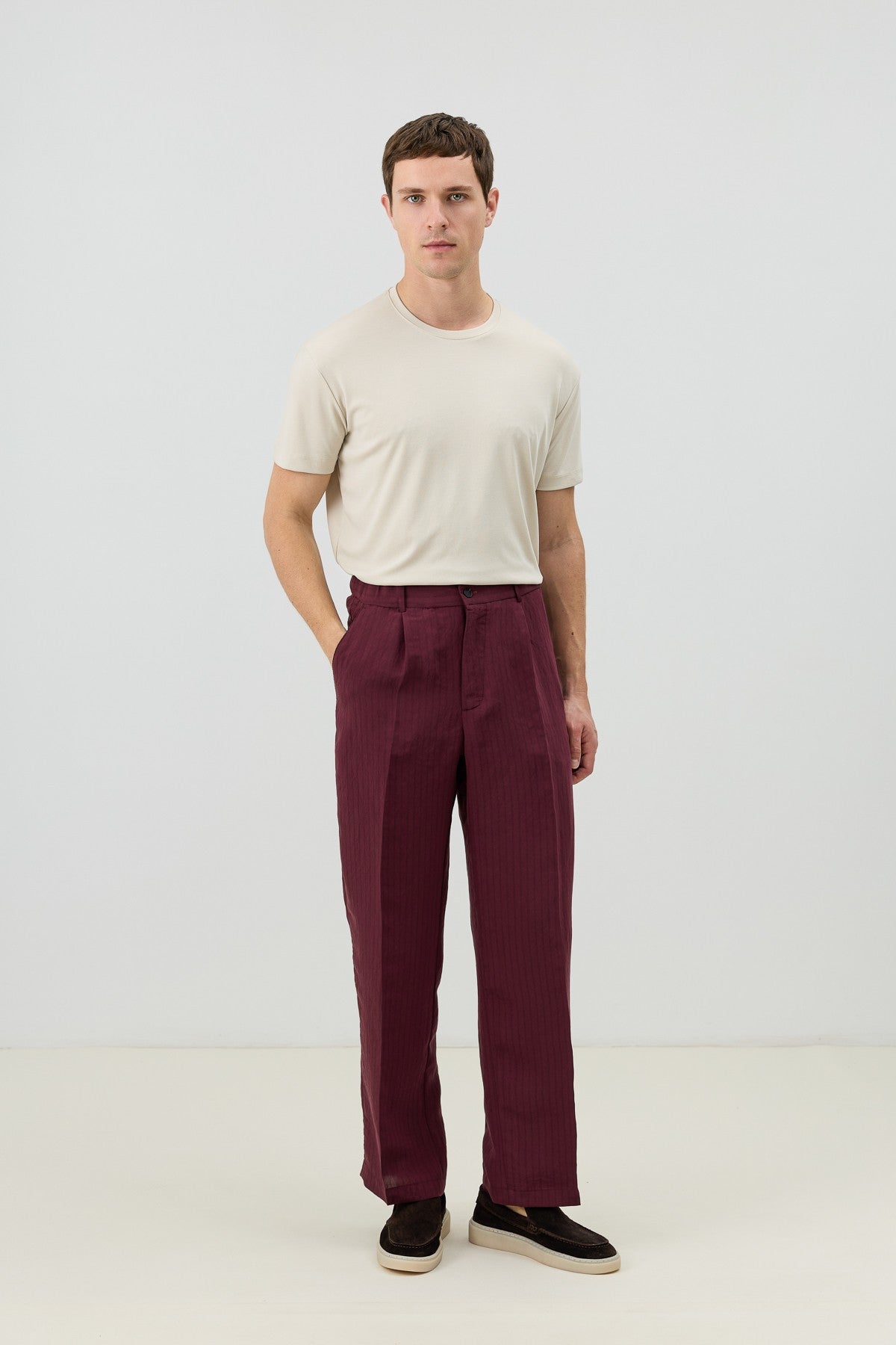 Modal Karışımlı Çizgili Relaxed Erkek Pantolon