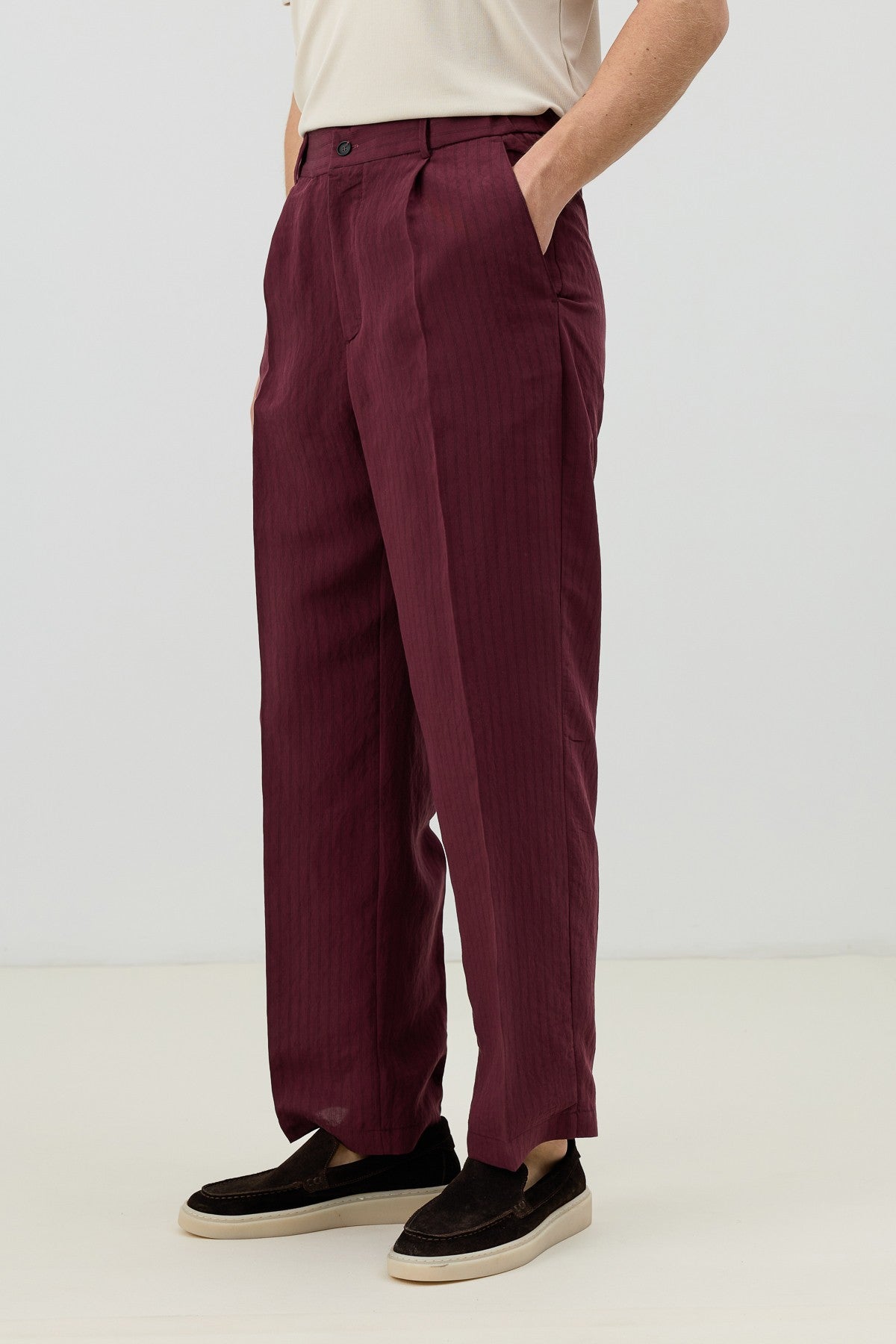 Modal Karışımlı Çizgili Relaxed Erkek Pantolon