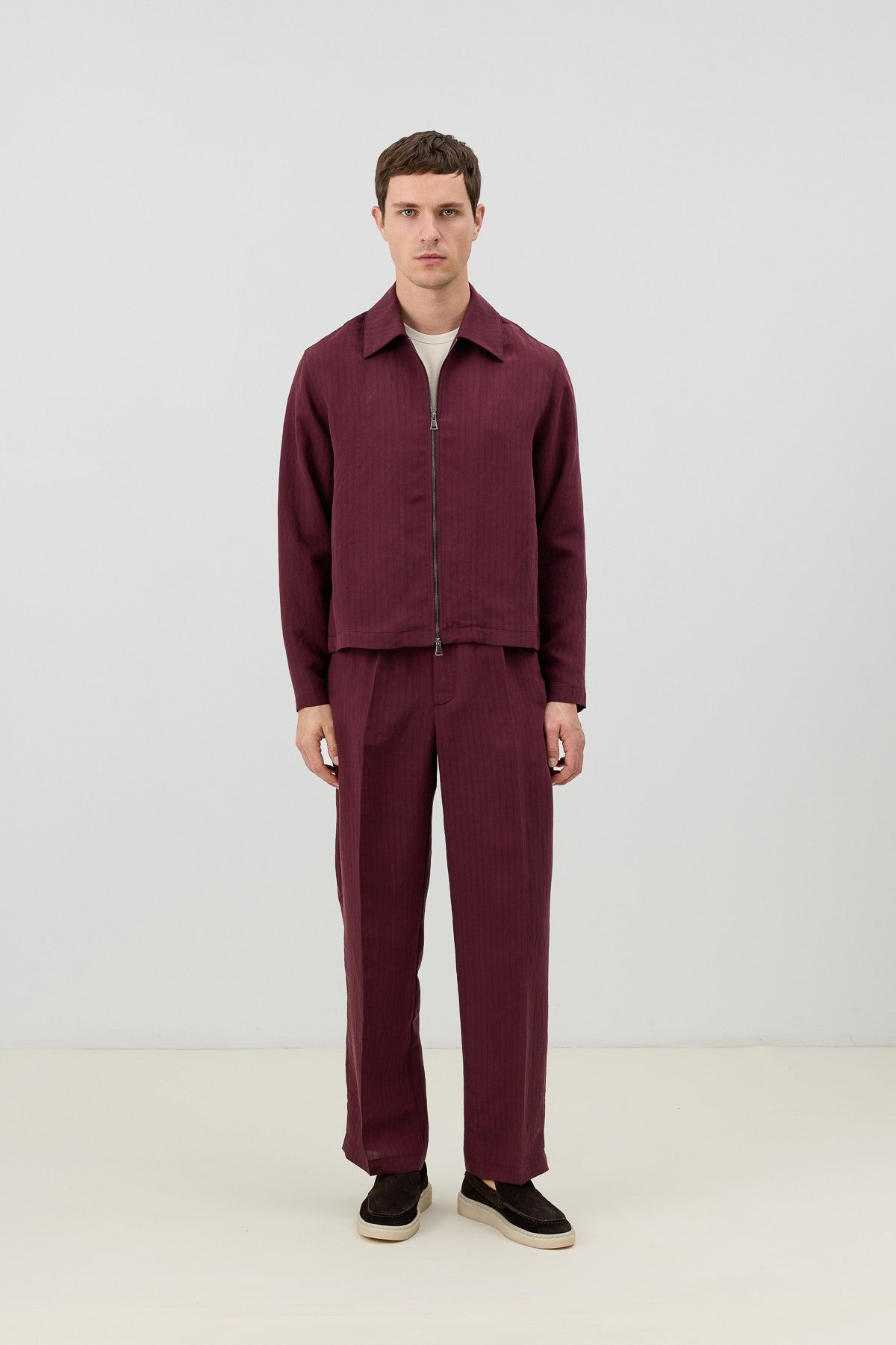 Modal Karışımlı Çizgili Relaxed Erkek Pantolon