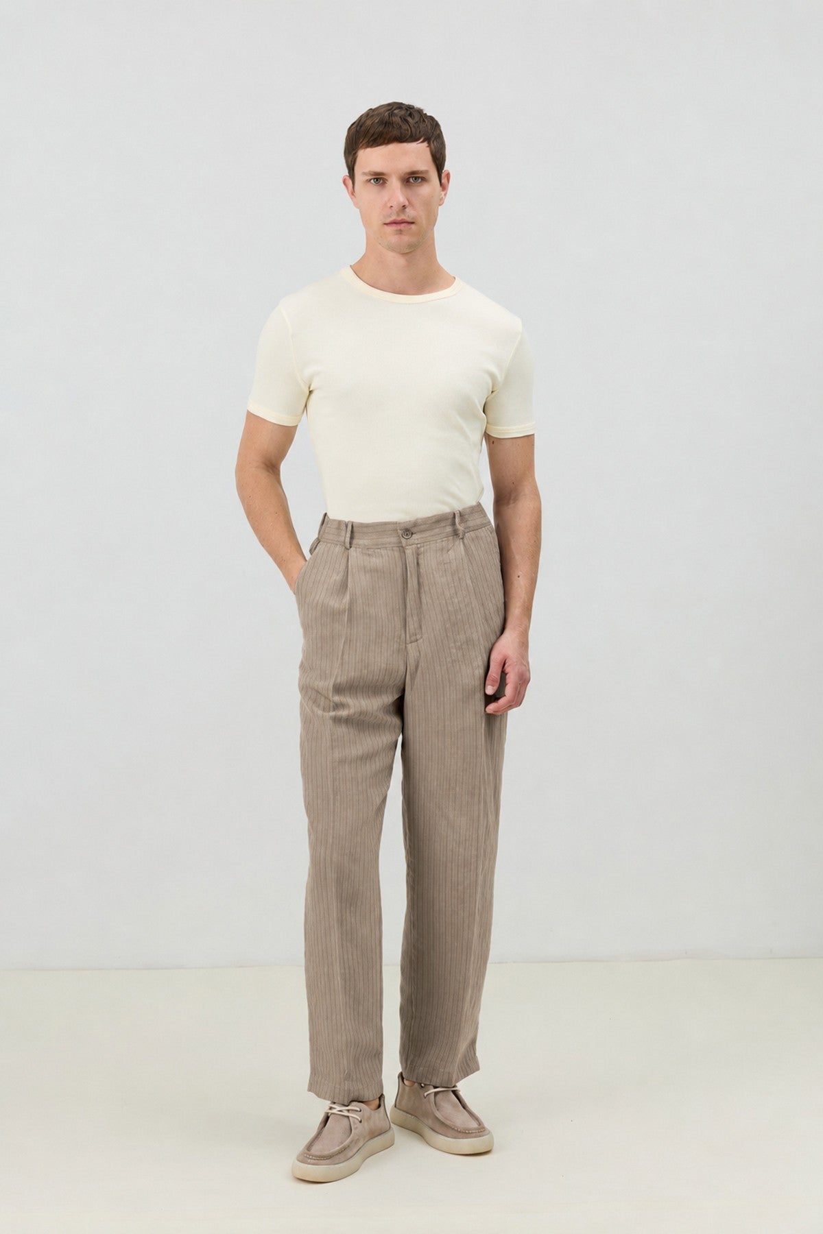 Modal Karışımlı Çizgili Relaxed Erkek Pantolon