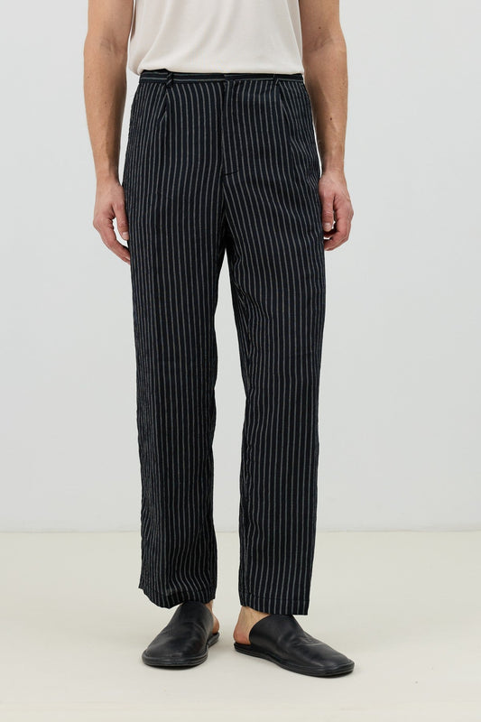 Modal Karışımlı Çizgili Relaxed Erkek Pantolon