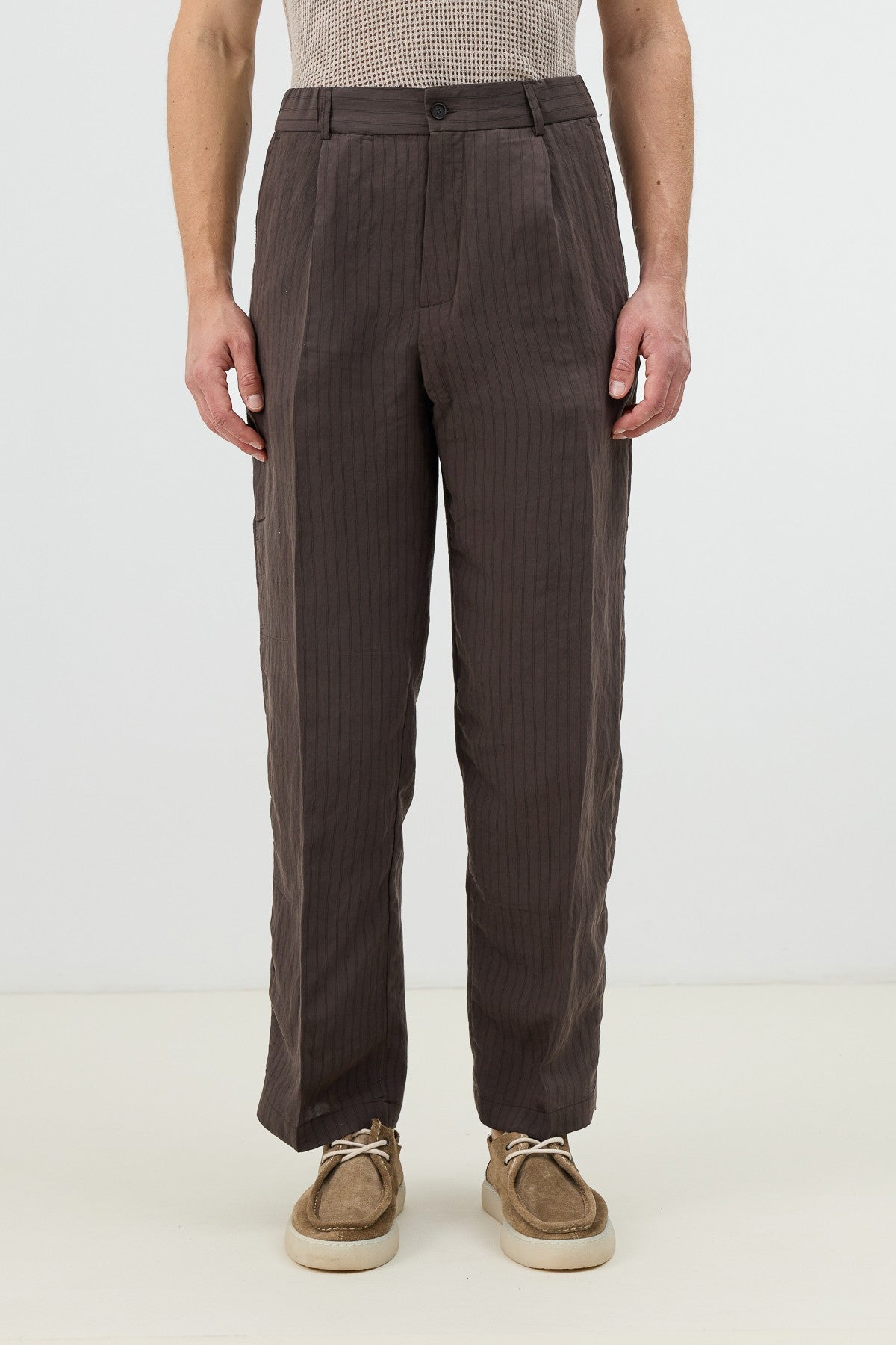 Modal Karışımlı Çizgili Relaxed Erkek Pantolon