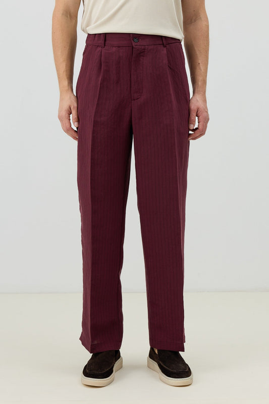 Modal Karışımlı Çizgili Relaxed Erkek Pantolon