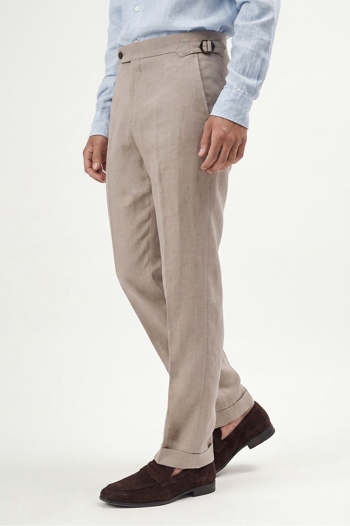 100% Keten Toka Detaylı Pantolon