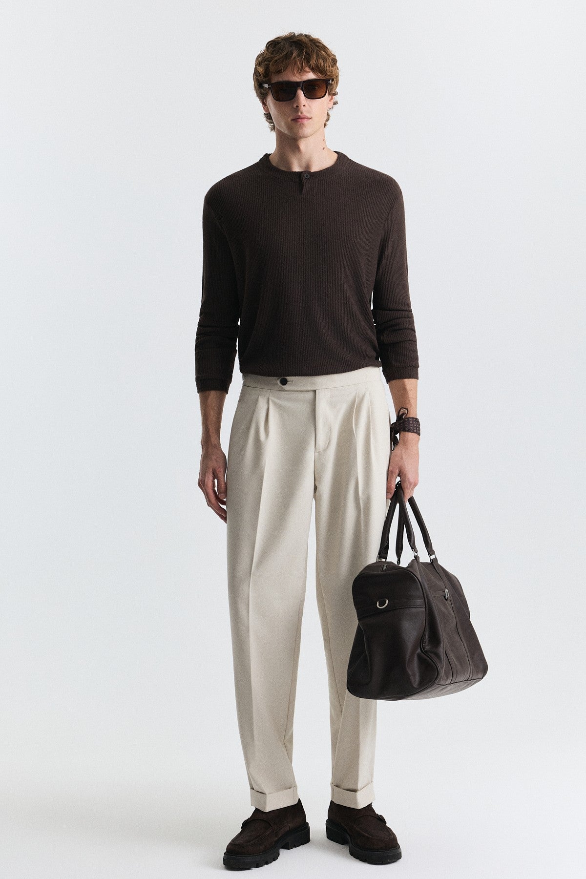 Tapered Fit Çift Pileli Pantolon