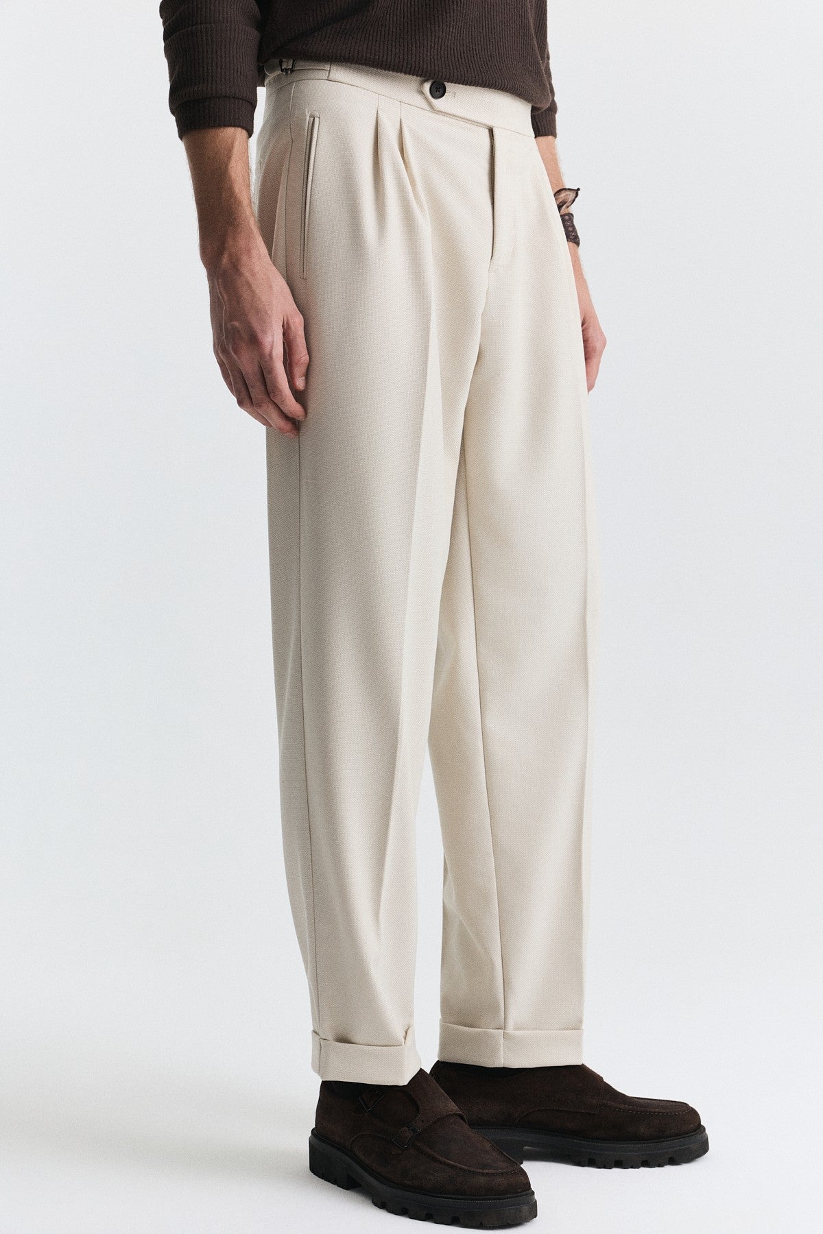 Tapered Fit Çift Pileli Pantolon