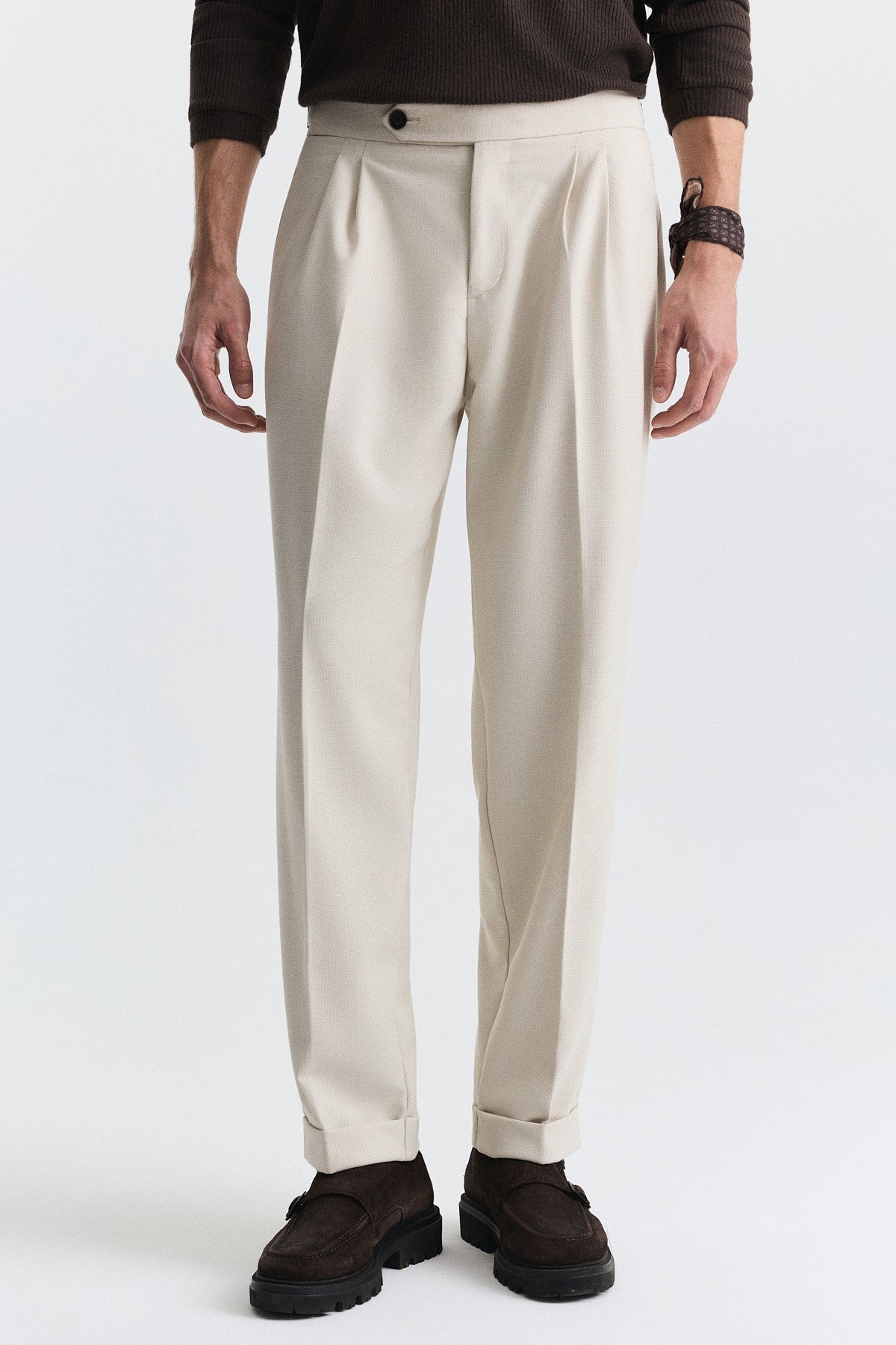 Tapered Fit Çift Pileli Pantolon