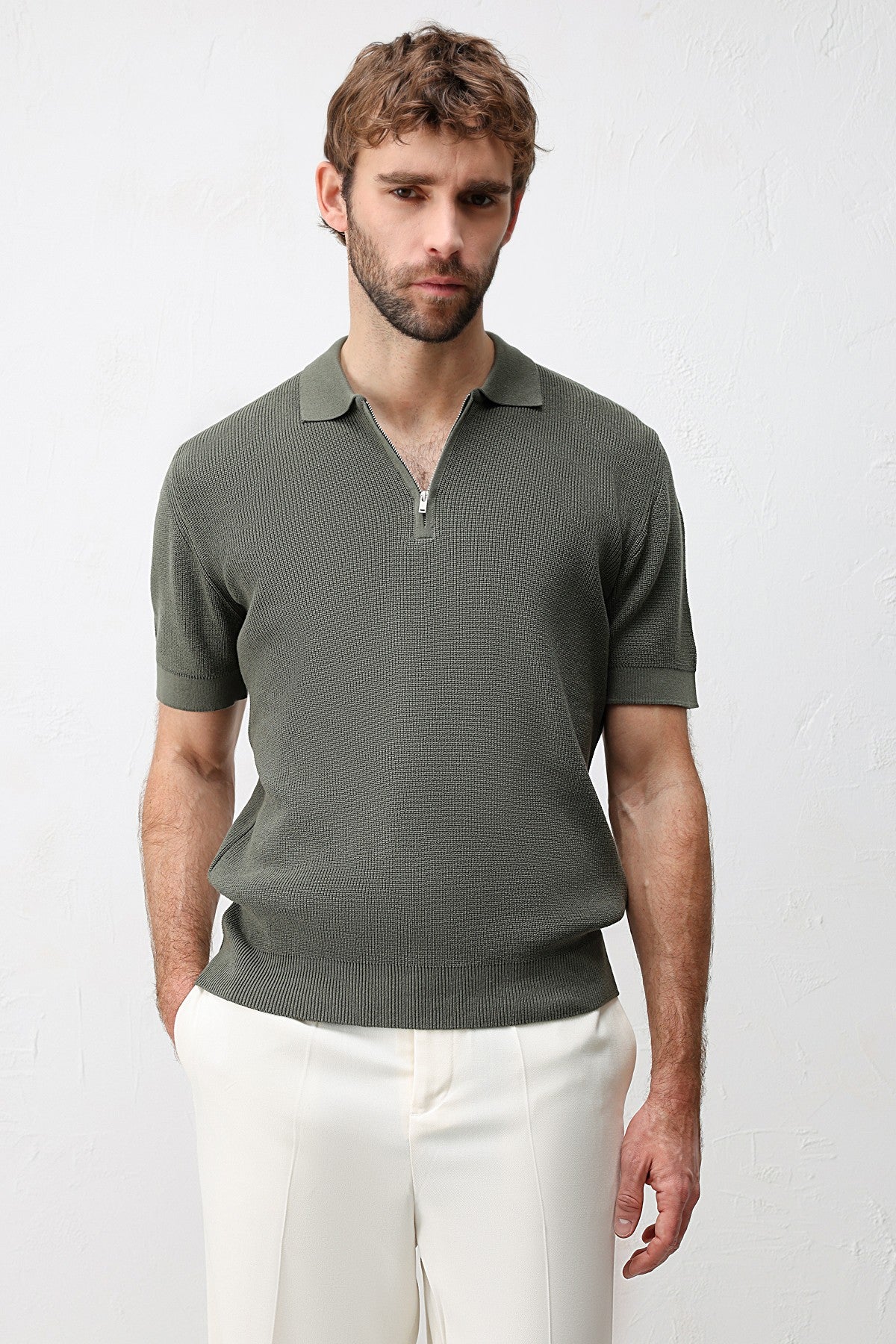 Antioch Comfort Slim Fermuarlı Erkek Triko T-Shirt