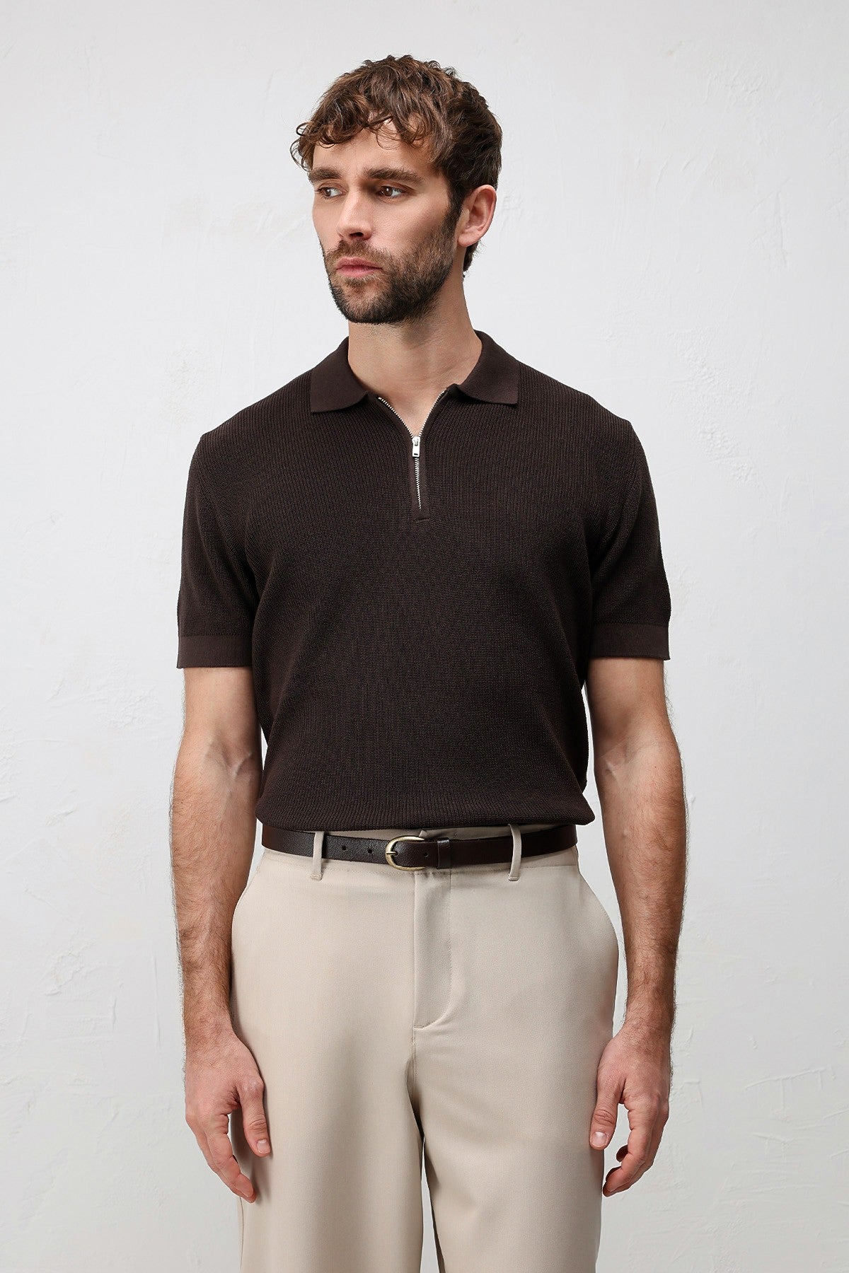 Antioch Comfort Slim Fermuarlı Erkek Triko T-Shirt