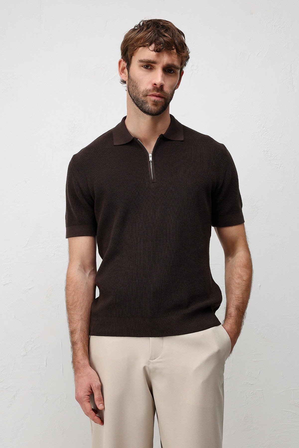 Antioch Comfort Slim Fermuarlı Erkek Triko T-Shirt