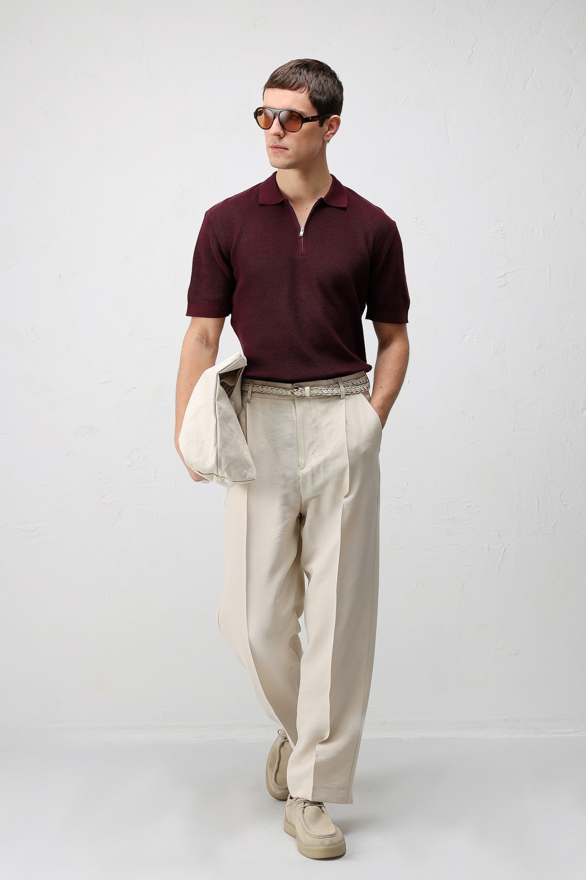 Antioch Comfort Slim Fermuarlı Erkek Triko T-Shirt