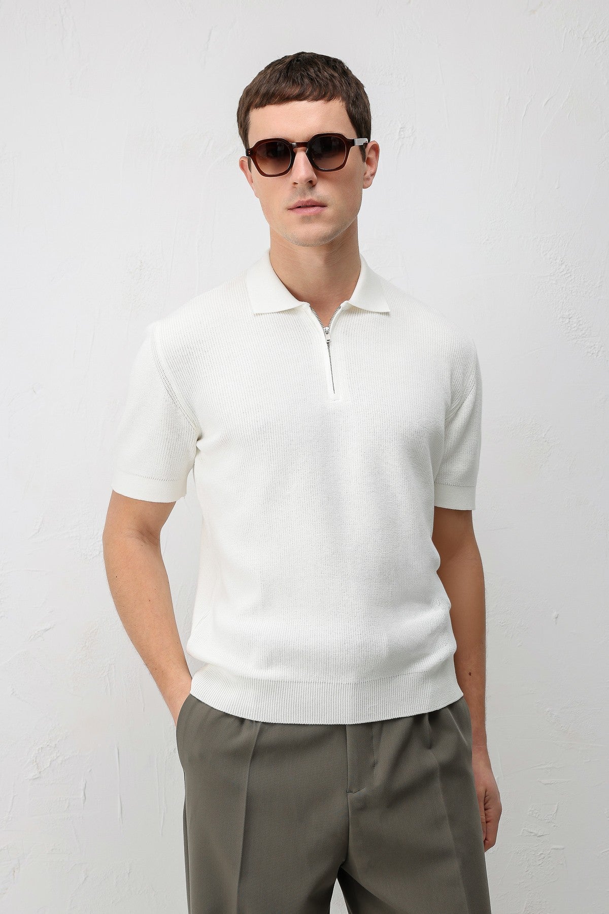 Antioch Comfort Slim Fermuarlı Erkek Triko T-Shirt