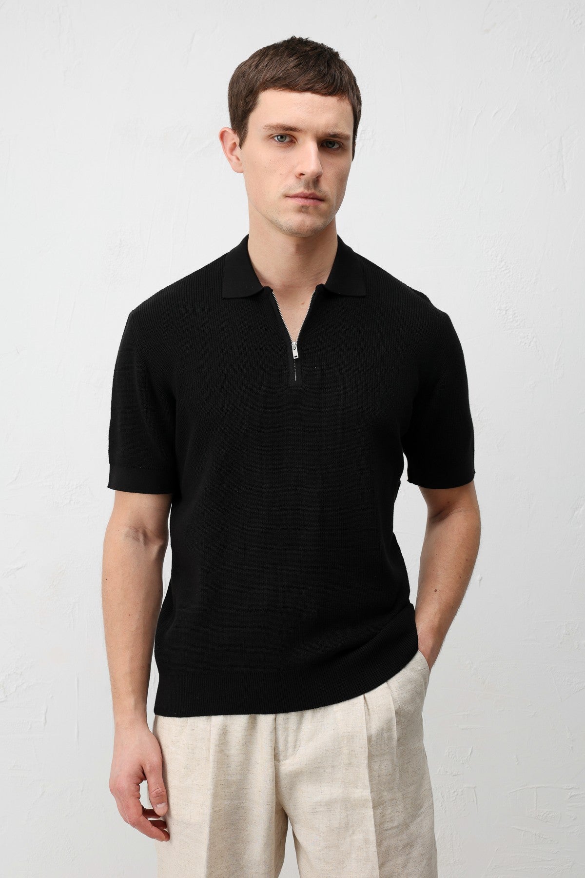 Antioch Comfort Slim Fermuarlı Erkek Triko T-Shirt