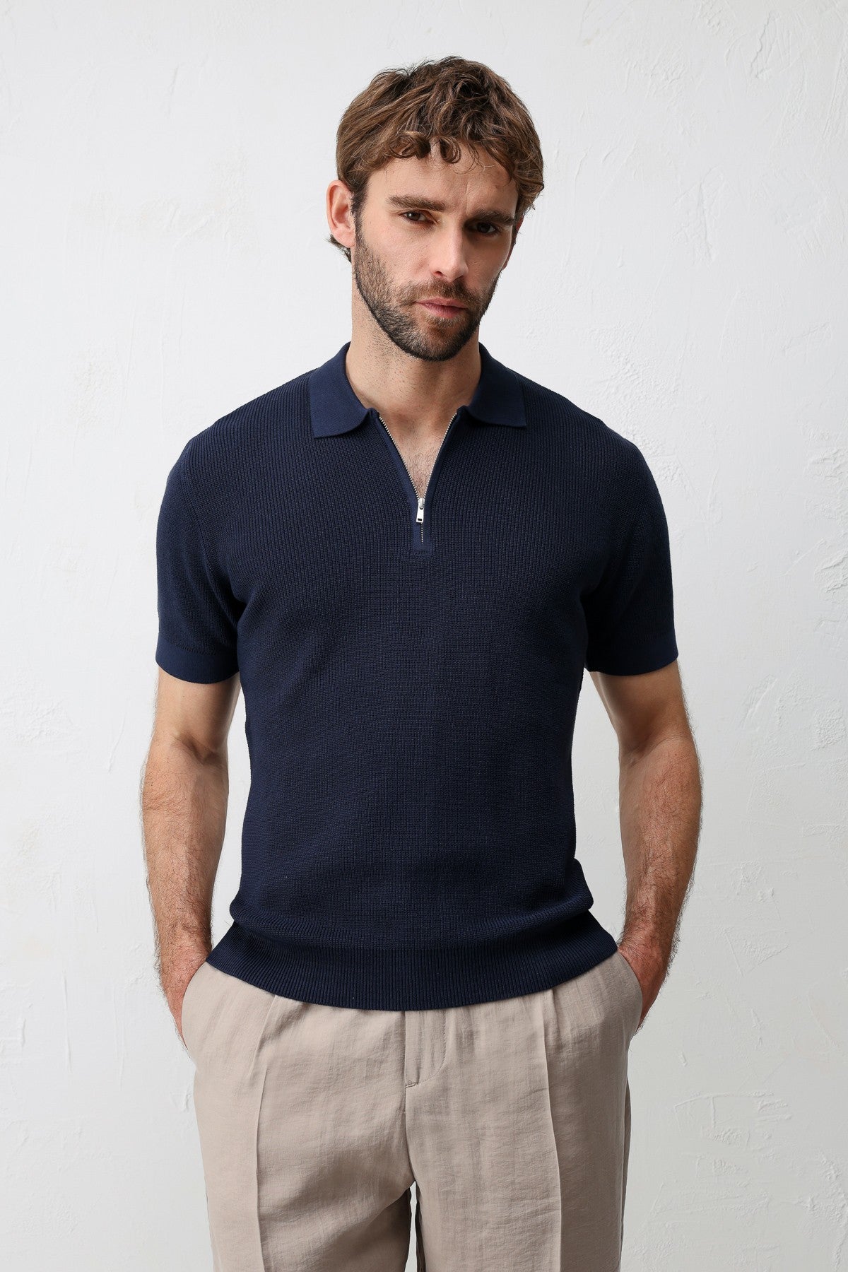 Antioch Comfort Slim Fermuarlı Erkek Triko T-Shirt