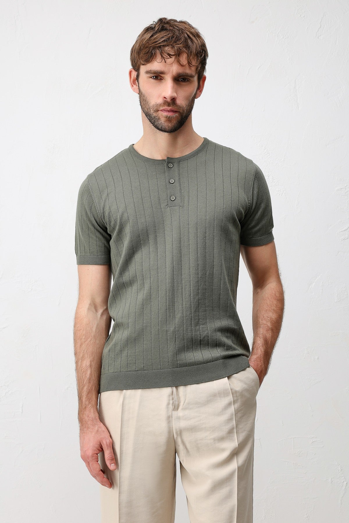 Dokulu Erkek Triko T-Shirt