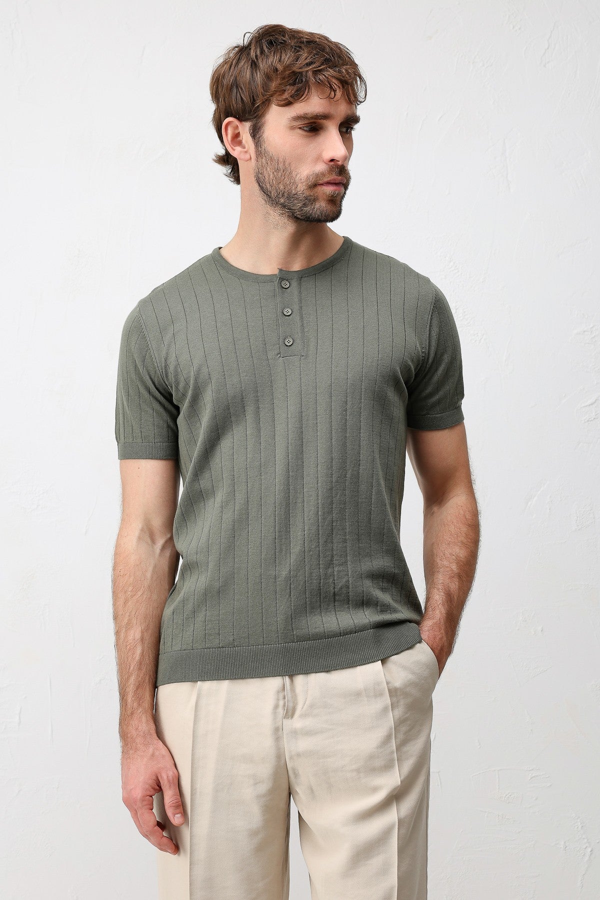 Dokulu Erkek Triko T-Shirt