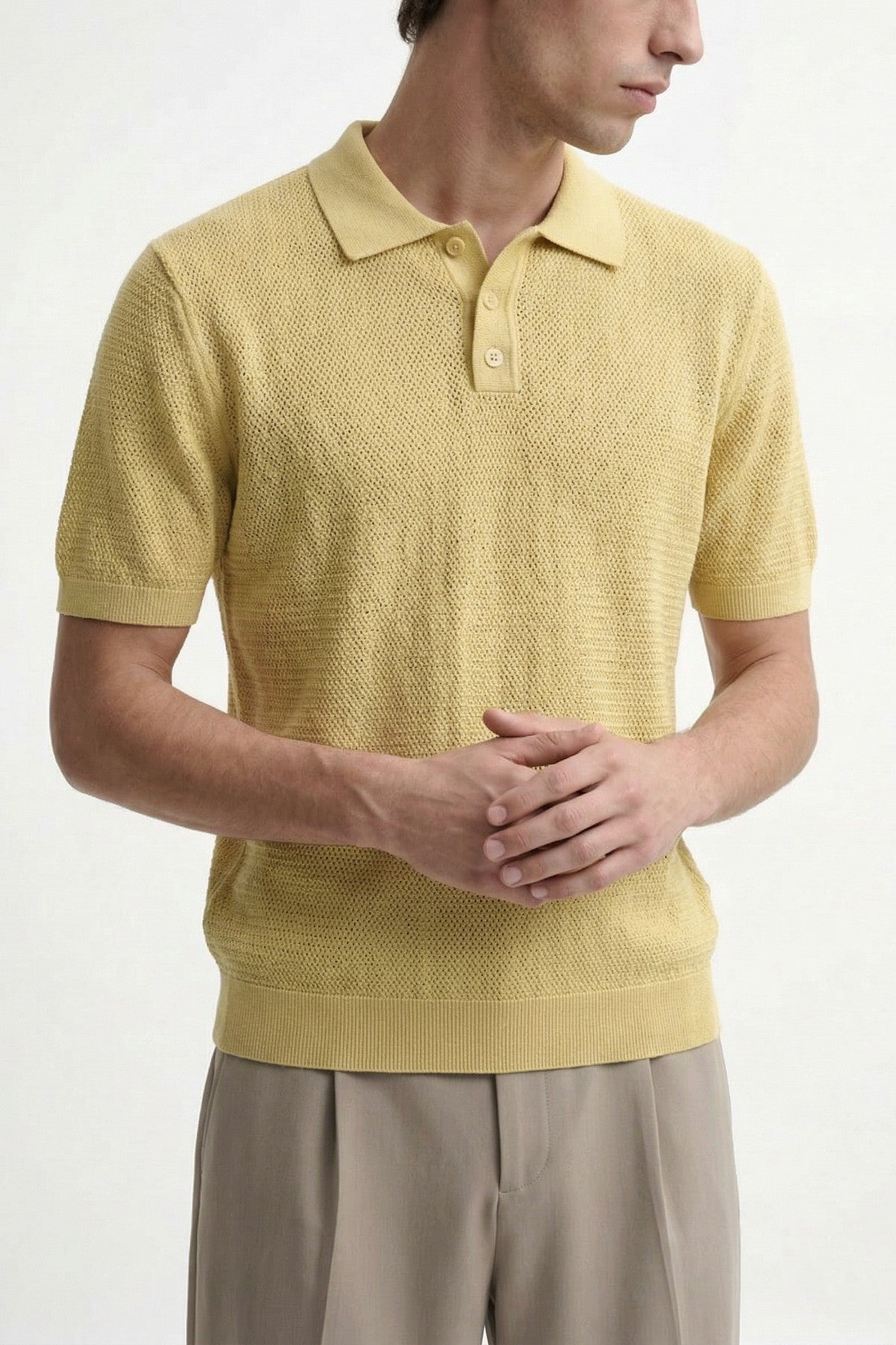 Örgü Dokulu Polo Yaka Erkek T-Shirt