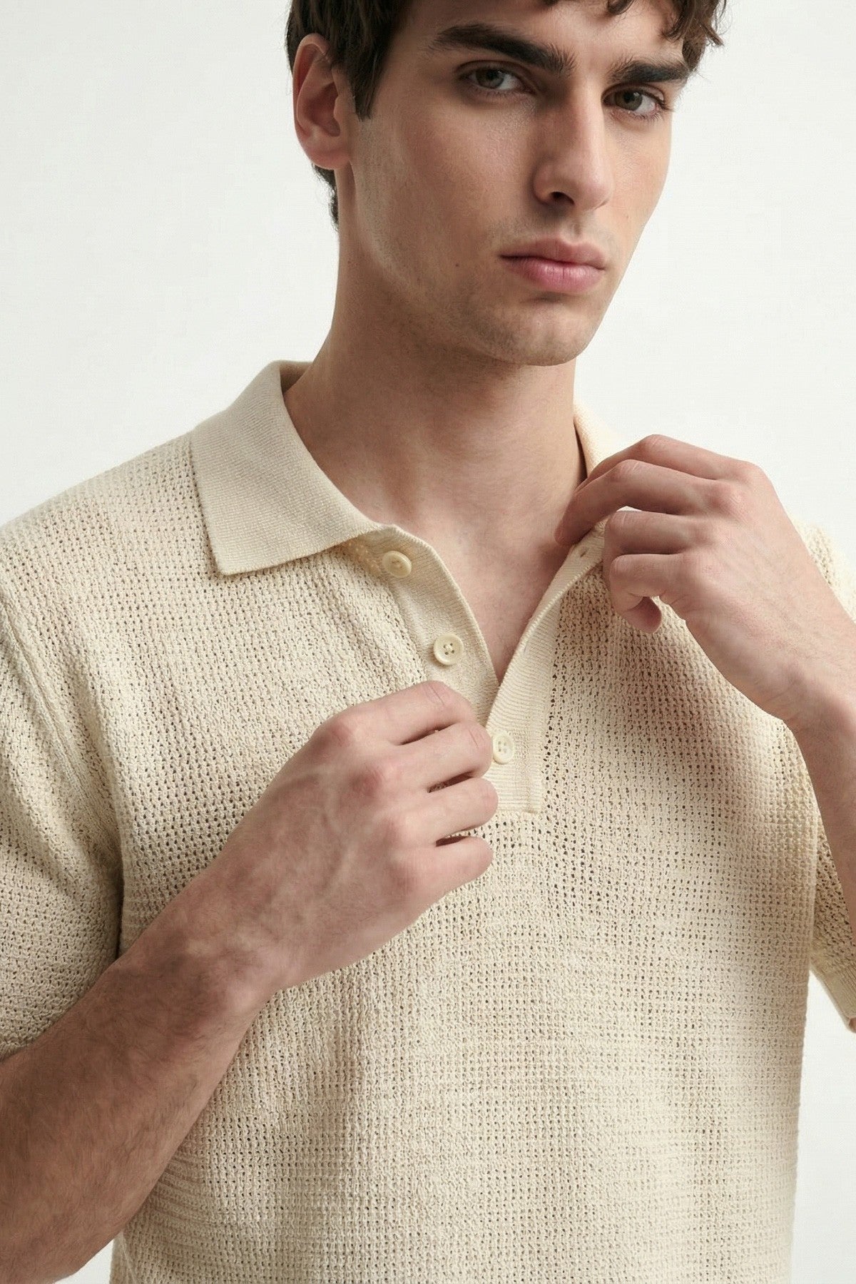 Örgü Dokulu Polo Yaka Erkek T-Shirt