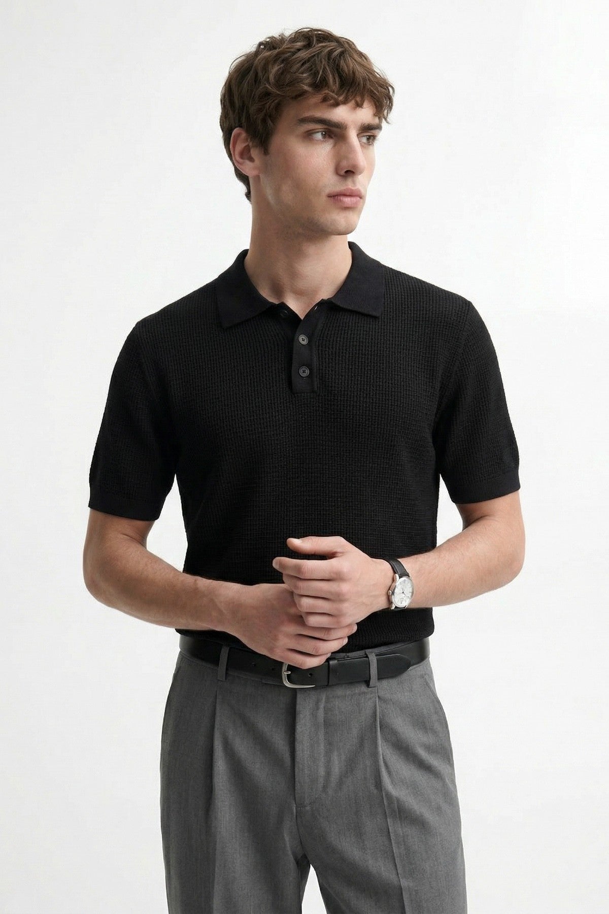 Örgü Dokulu Polo Yaka Erkek T-Shirt