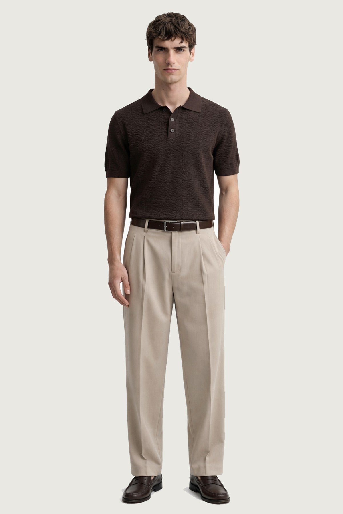Örgü Dokulu Polo Yaka Erkek T-Shirt