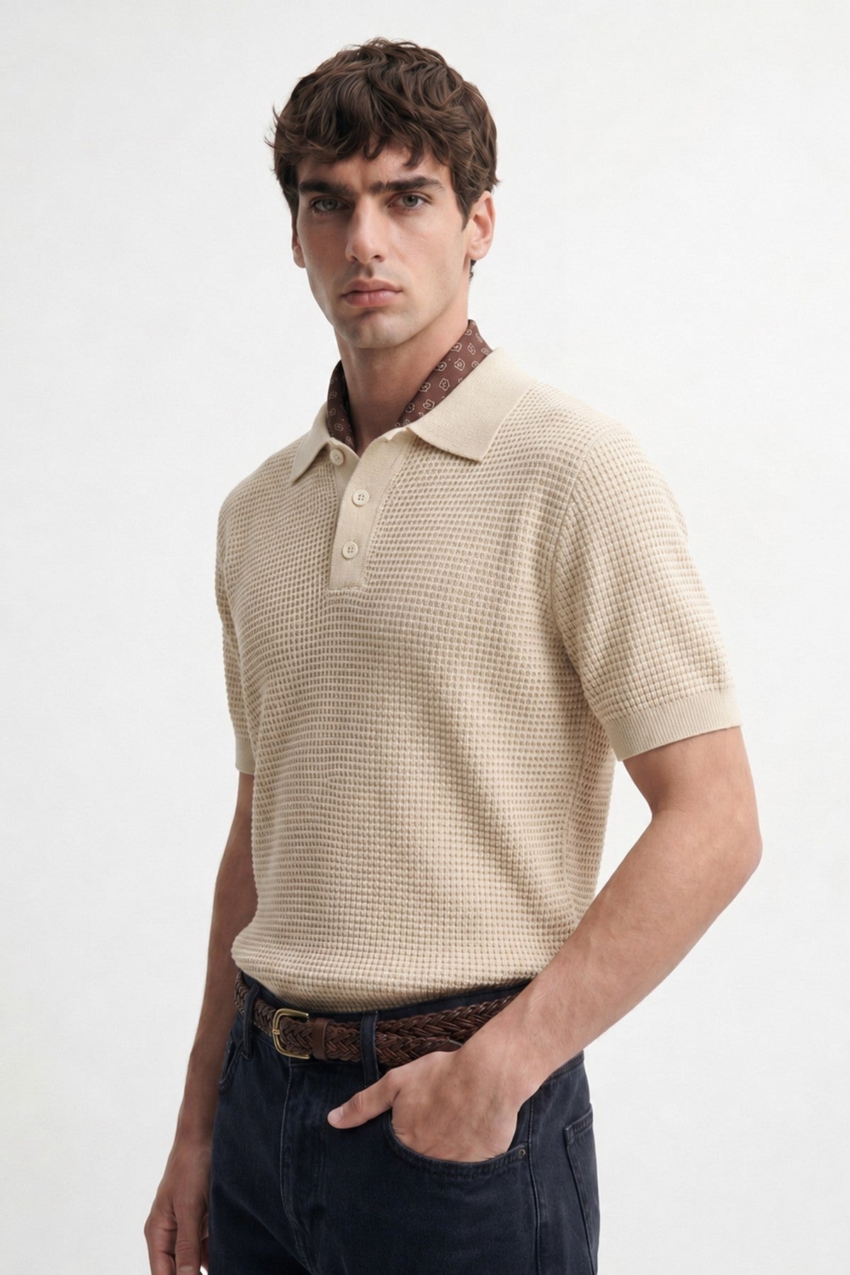 Örgü Dokulu Polo Yaka Erkek T-Shirt
