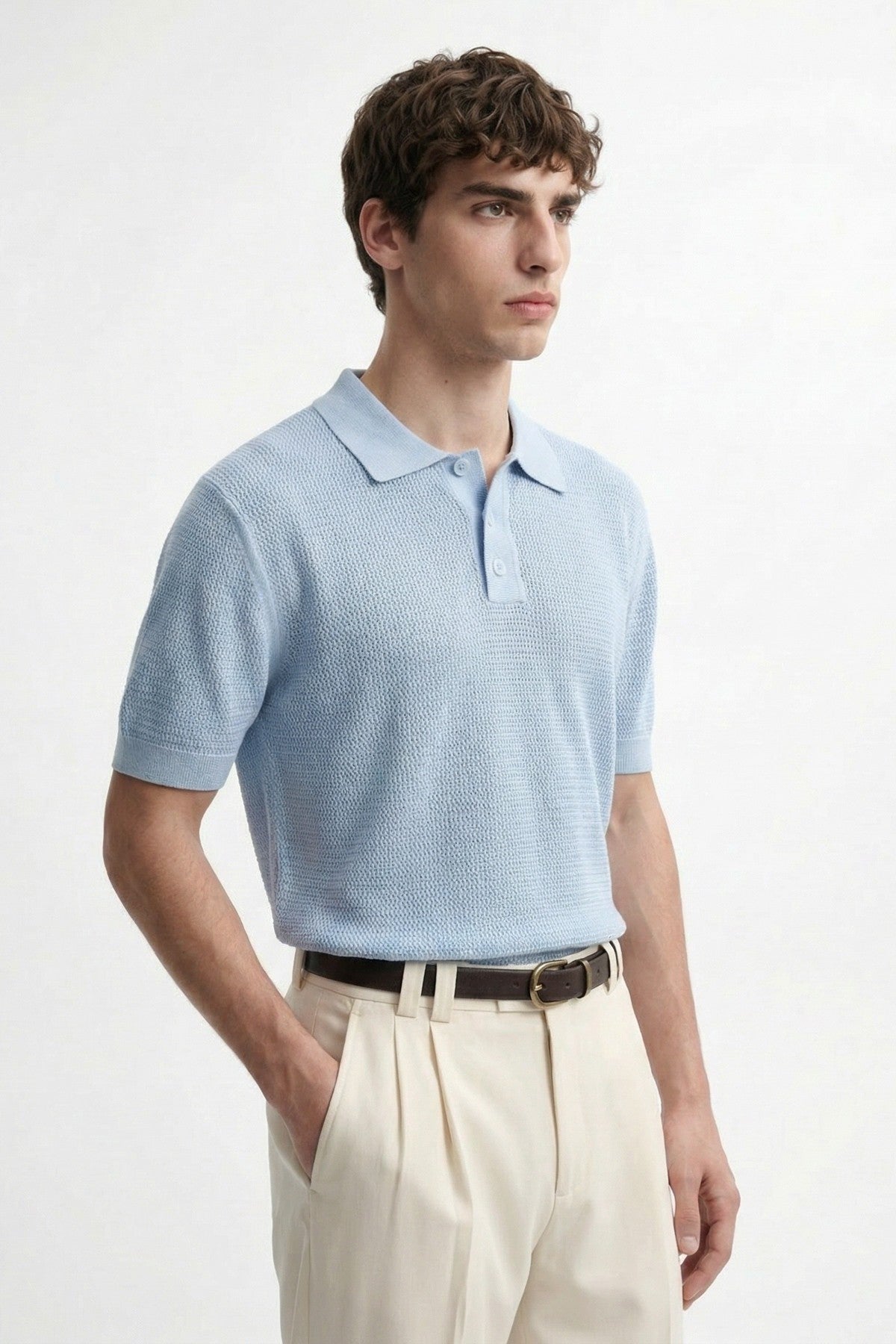 Örgü Dokulu Polo Yaka Erkek T-Shirt