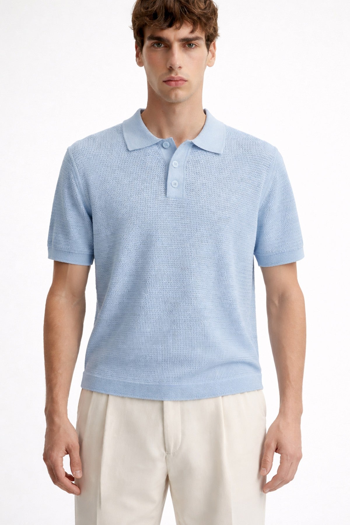 Örgü Dokulu Polo Yaka Erkek T-Shirt