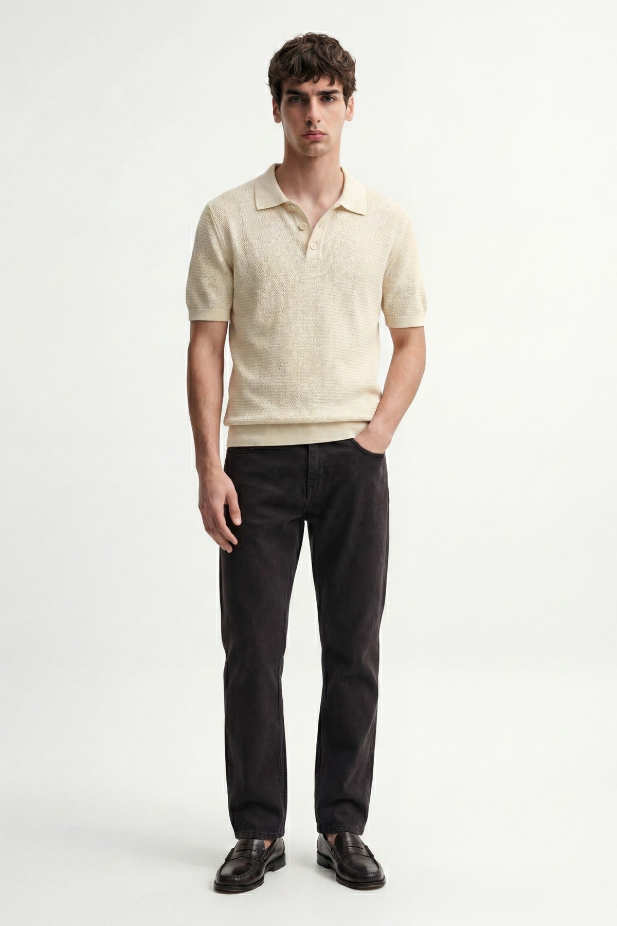Örgü Dokulu Polo Yaka Erkek T-Shirt