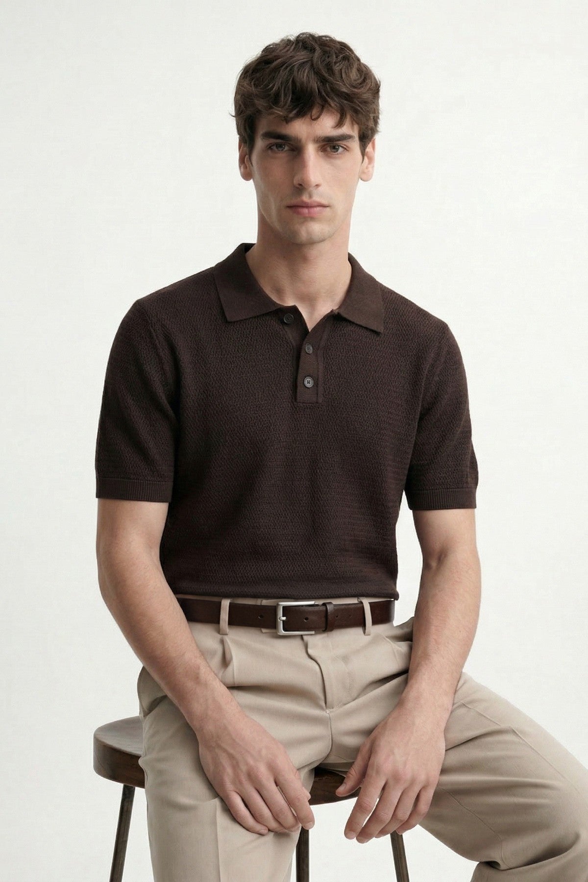 Örgü Dokulu Polo Yaka Erkek T-Shirt