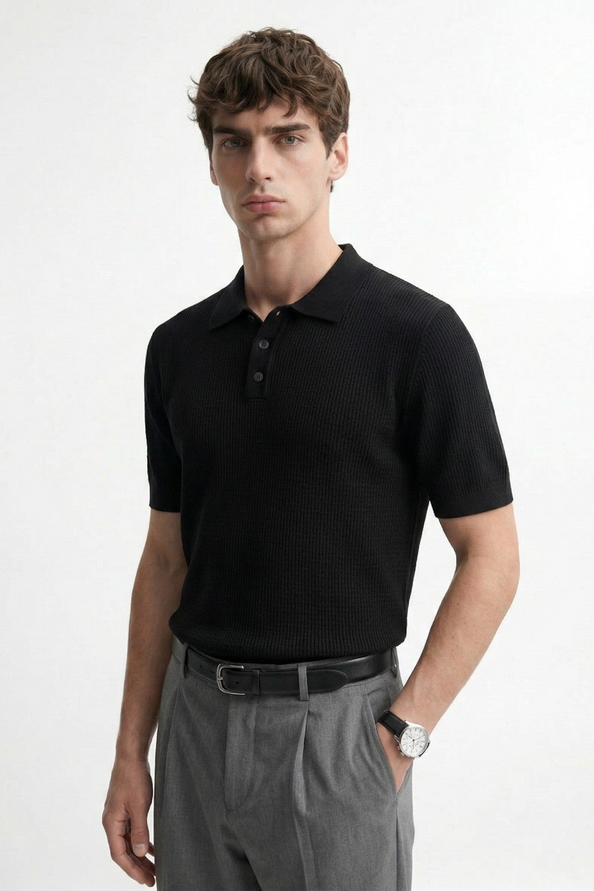 Örgü Dokulu Polo Yaka Erkek T-Shirt