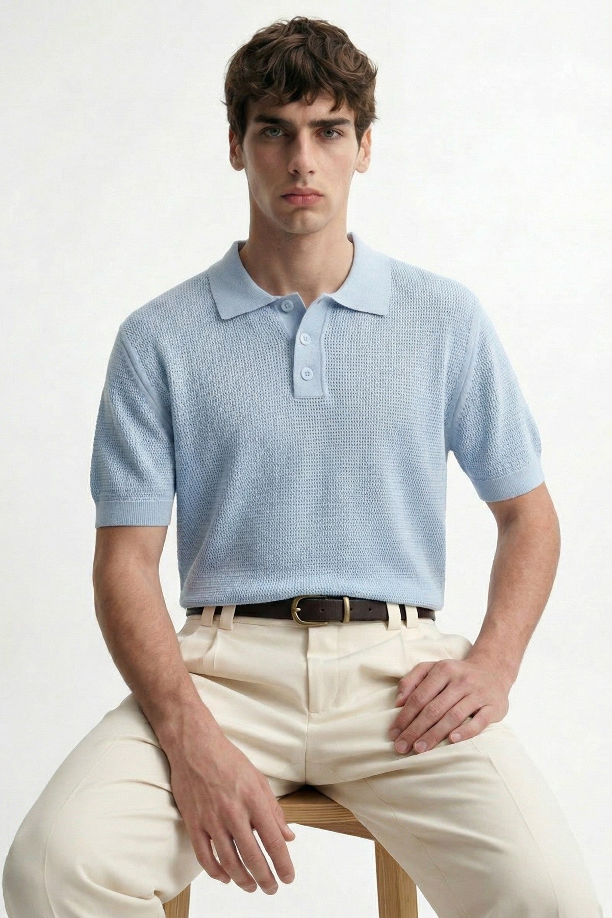 Örgü Dokulu Polo Yaka Erkek T-Shirt
