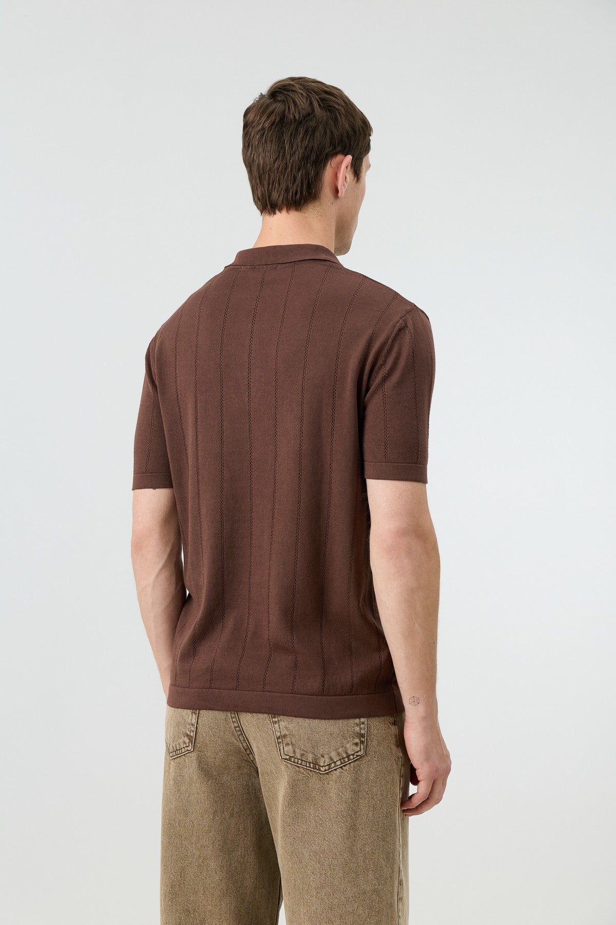 Antioch Fermuar Yaka Çizgili Triko Erkek T-Shirt