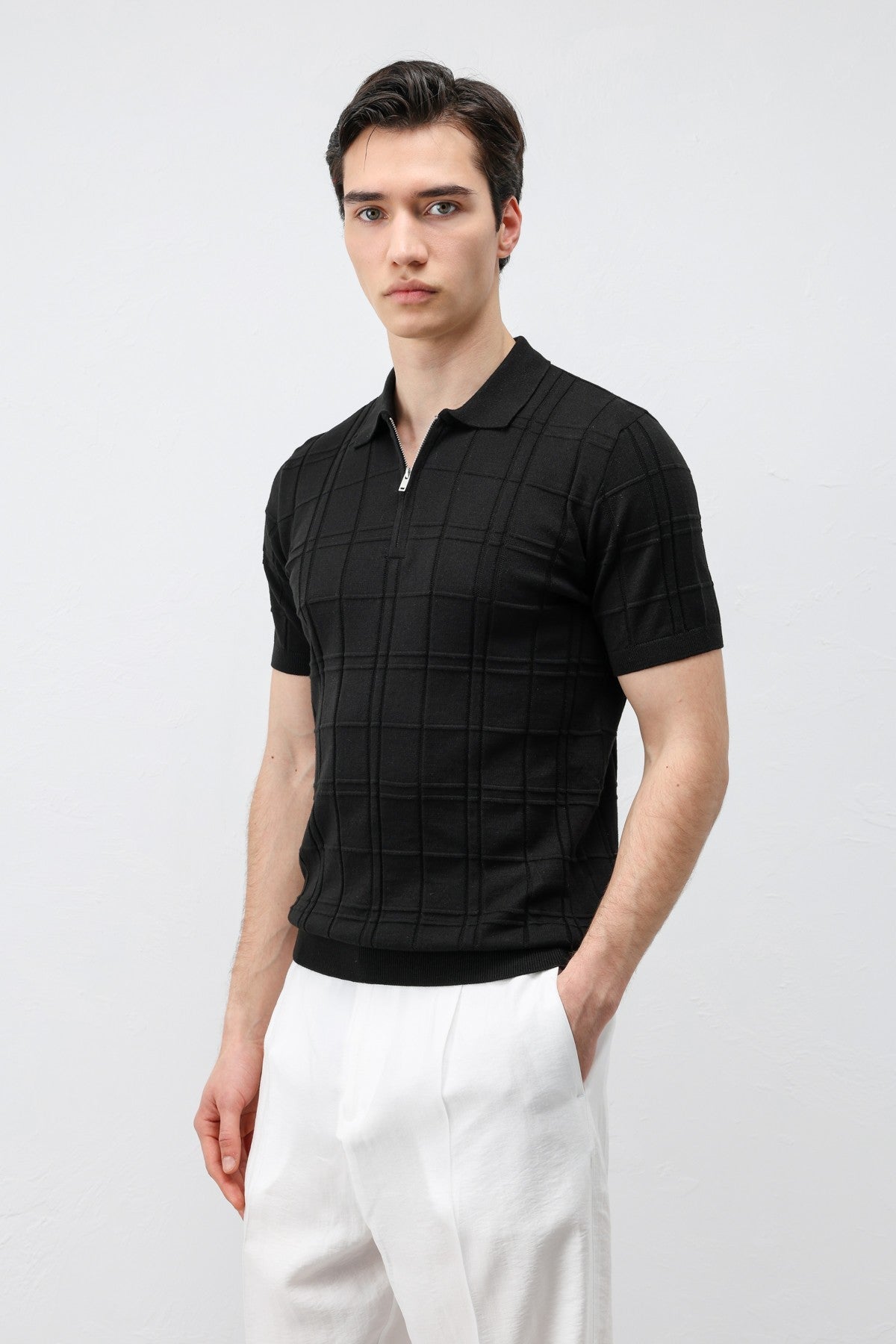 Kareli Desenli Erkek Triko T-Shirt