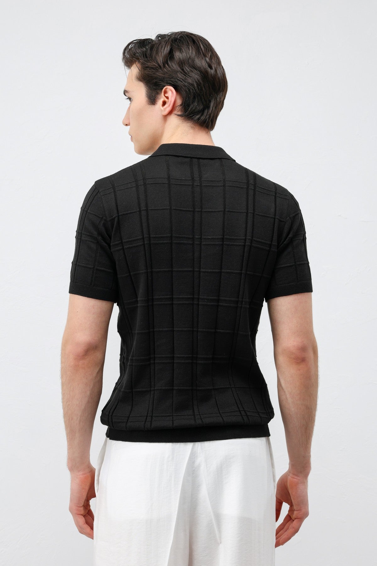 Kareli Desenli Erkek Triko T-Shirt