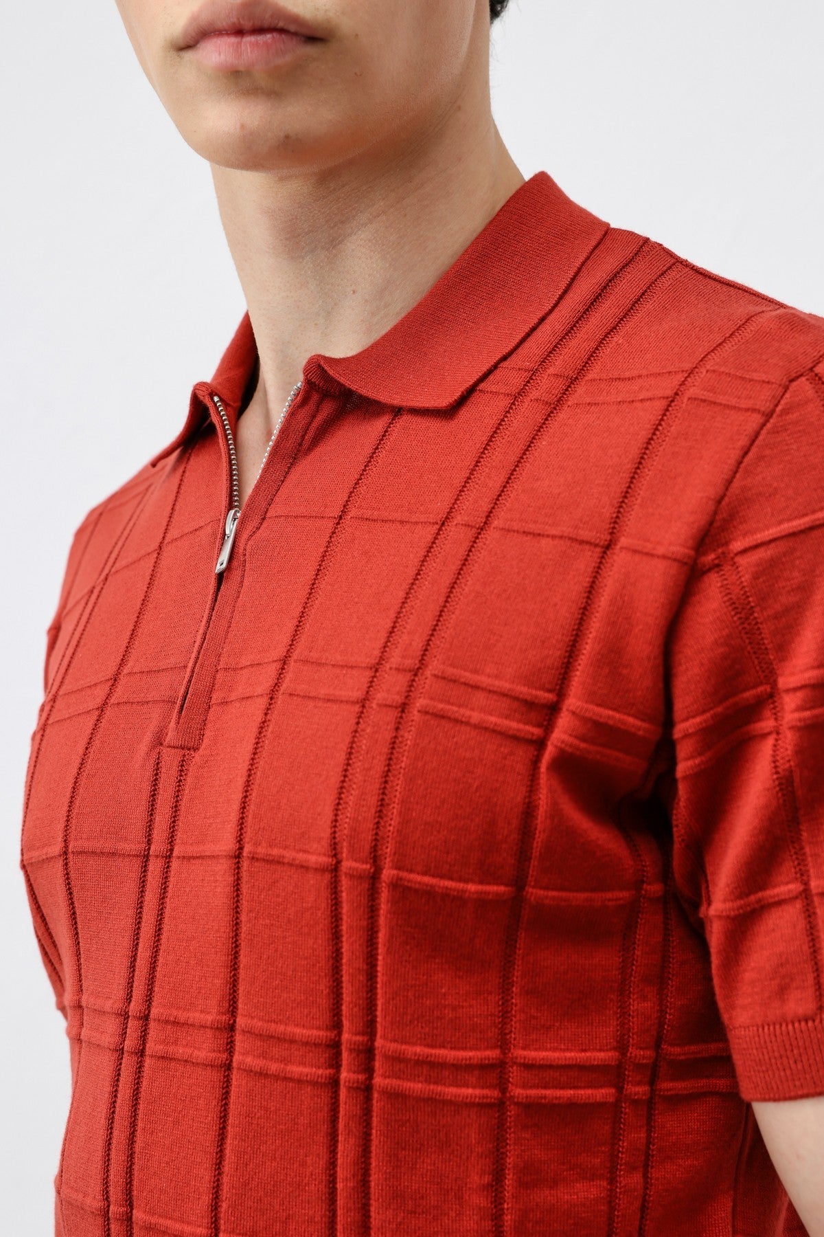 Kareli Desenli Erkek Triko T-Shirt