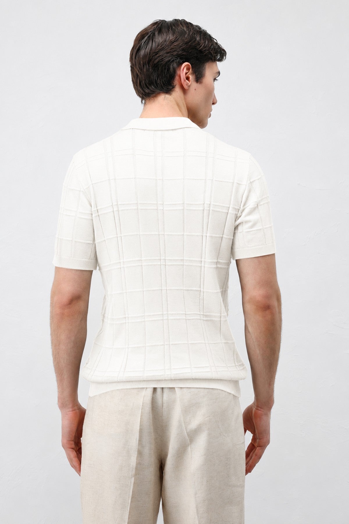Kareli Desenli Erkek Triko T-Shirt