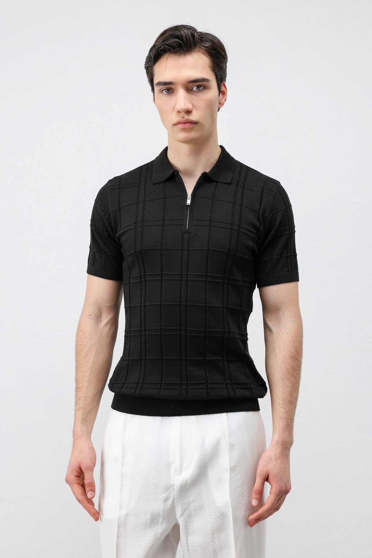 Kareli Desenli Erkek Triko T-Shirt