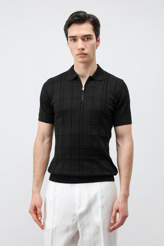 Kareli Desenli Erkek Triko T-Shirt