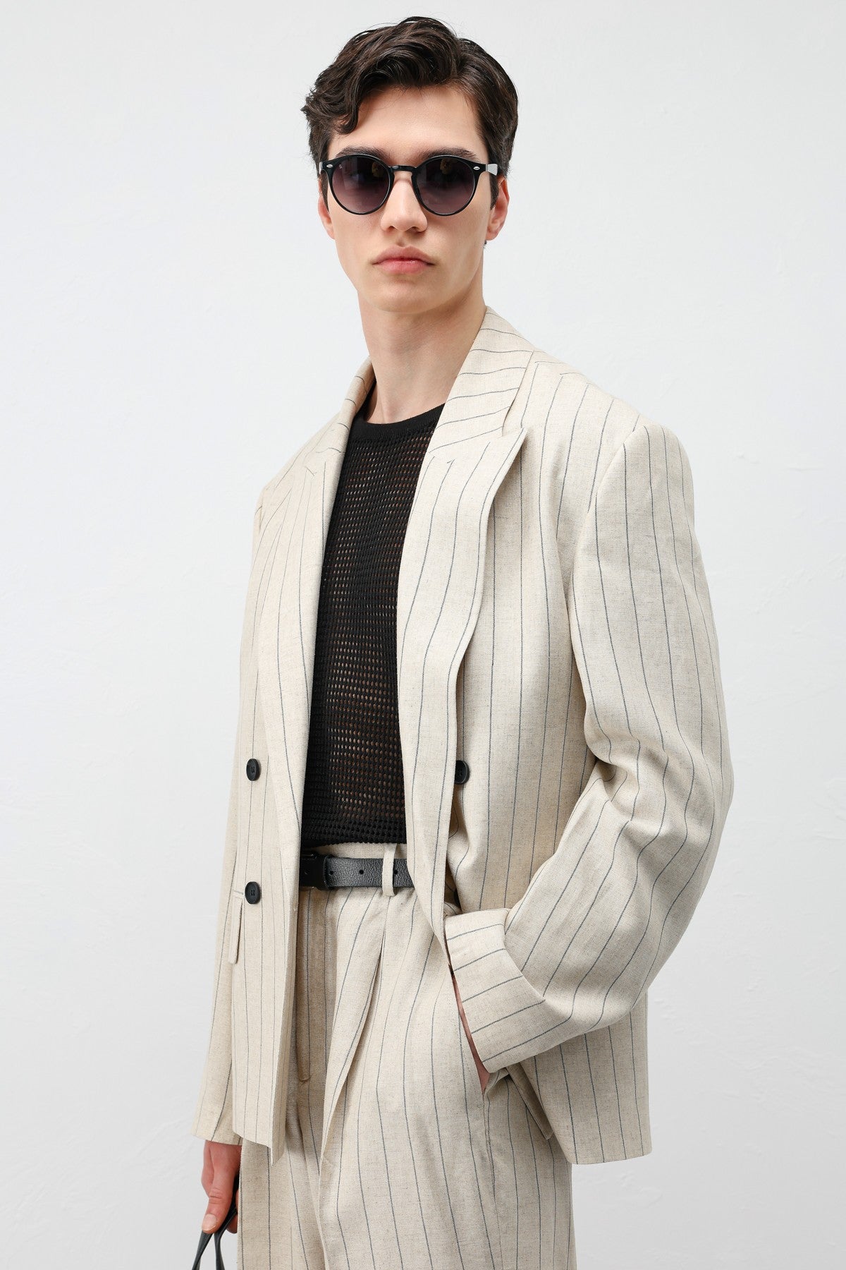 Antioch Keten Karışımlı Çizgili Erkek Blazer Ceket