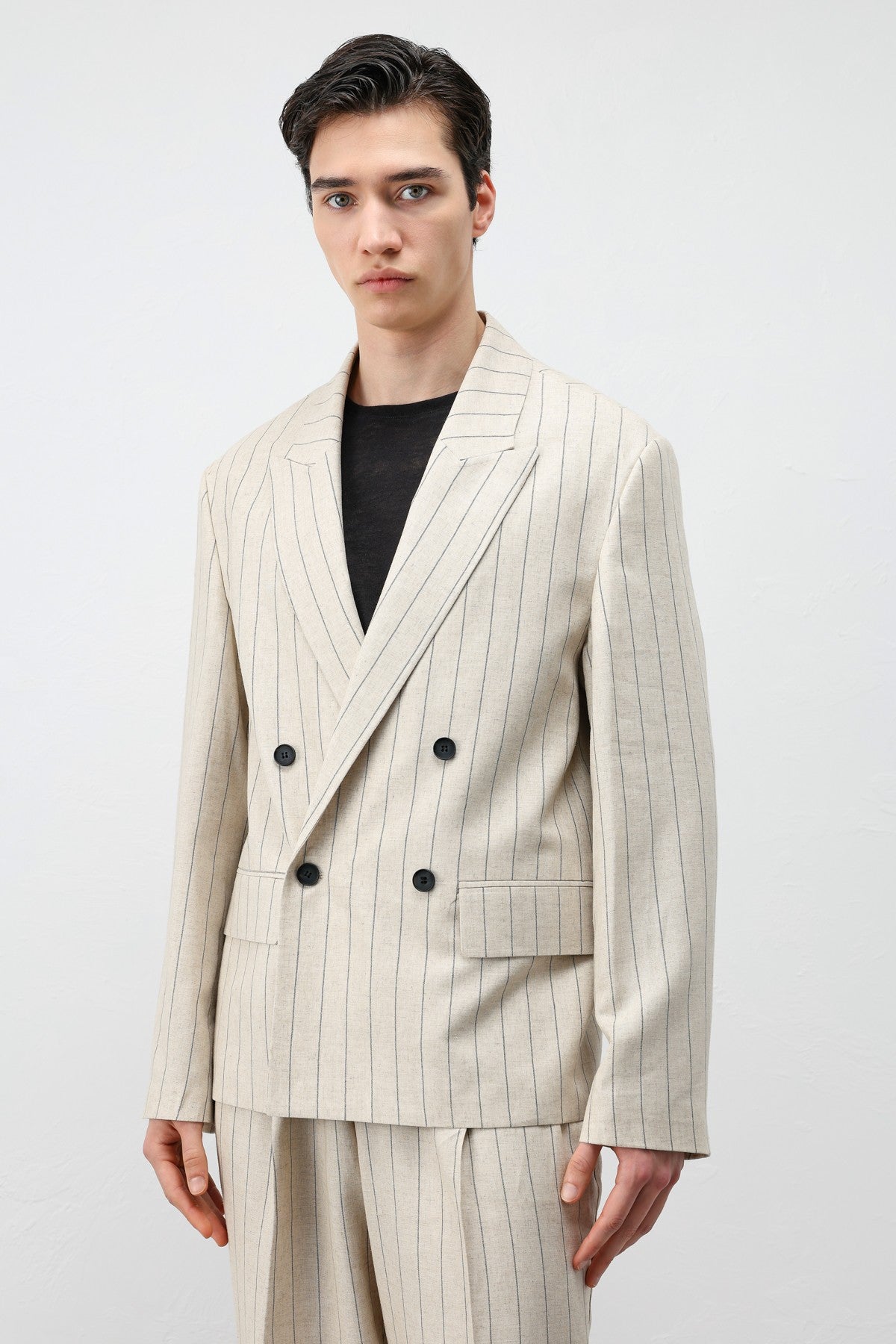 Antioch Keten Karışımlı Çizgili Erkek Blazer Ceket
