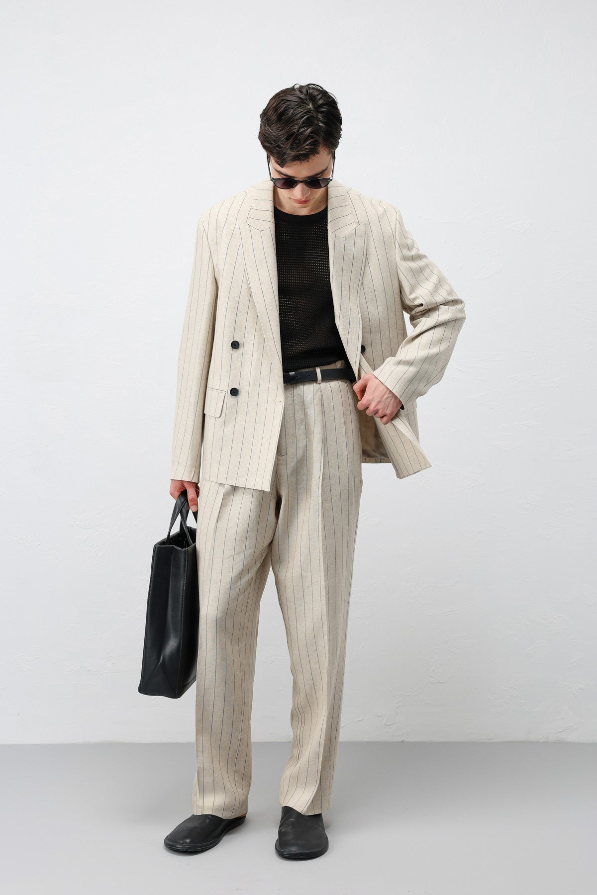 Antioch Keten Karışımlı Çizgili Erkek Blazer Ceket