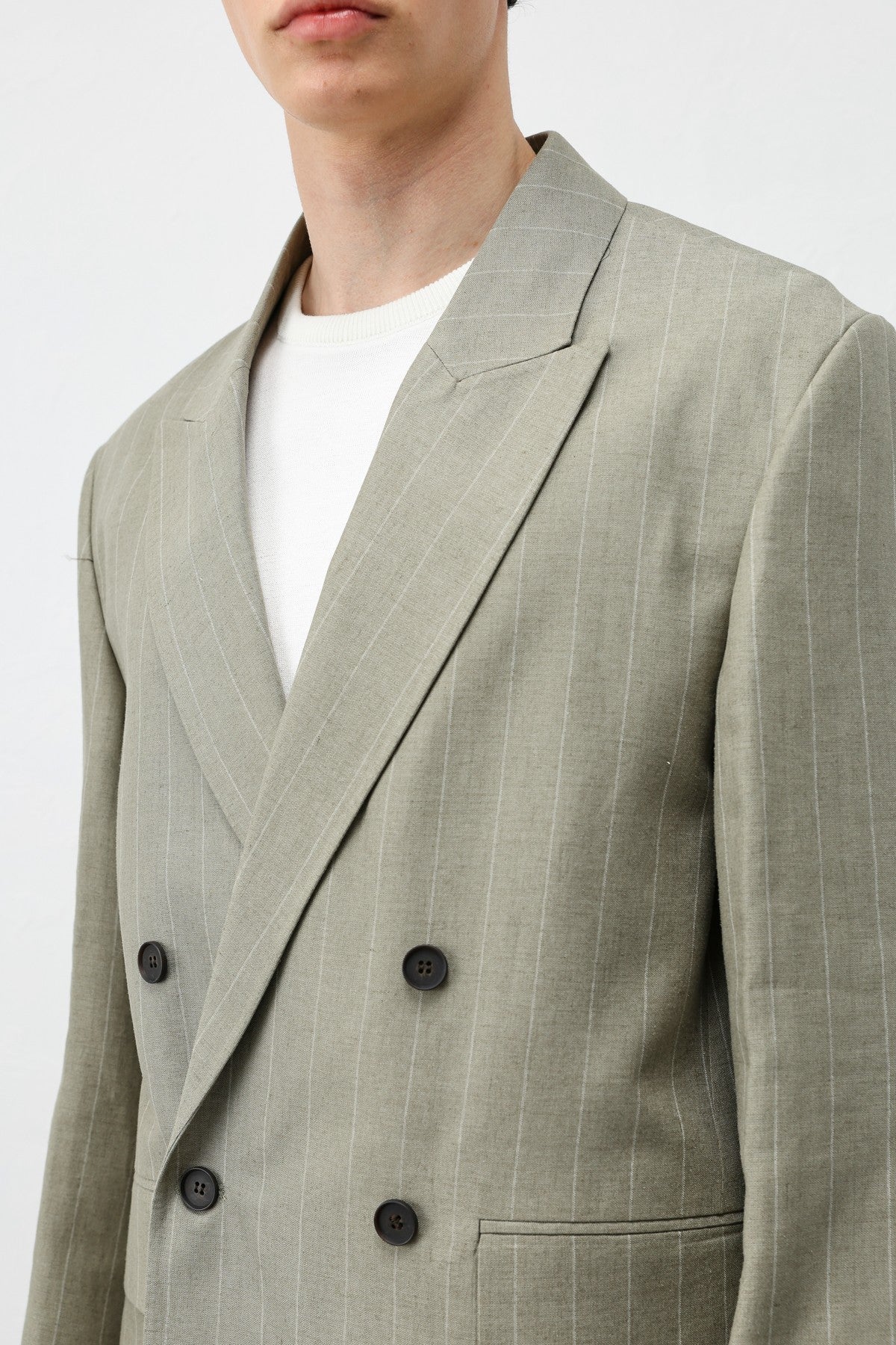 Keten Karışımlı Çizgili Erkek Blazer Ceket