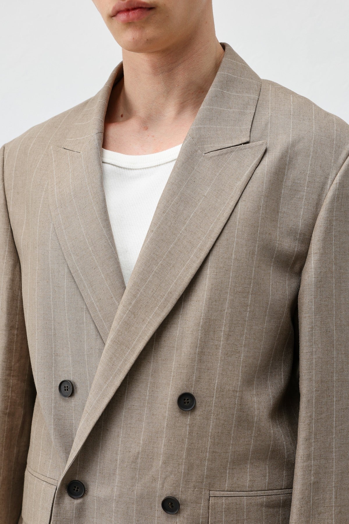 Antioch Keten Karışımlı Çizgili Erkek Blazer Ceket