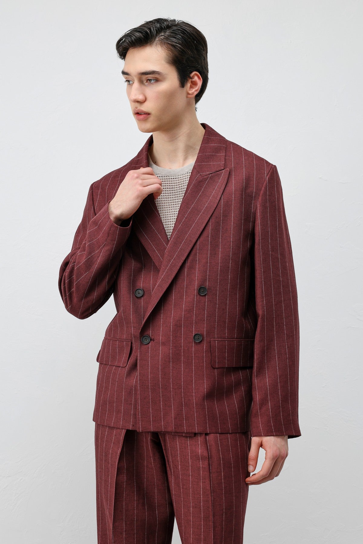 Antioch Keten Karışımlı Çizgili Erkek Blazer Ceket
