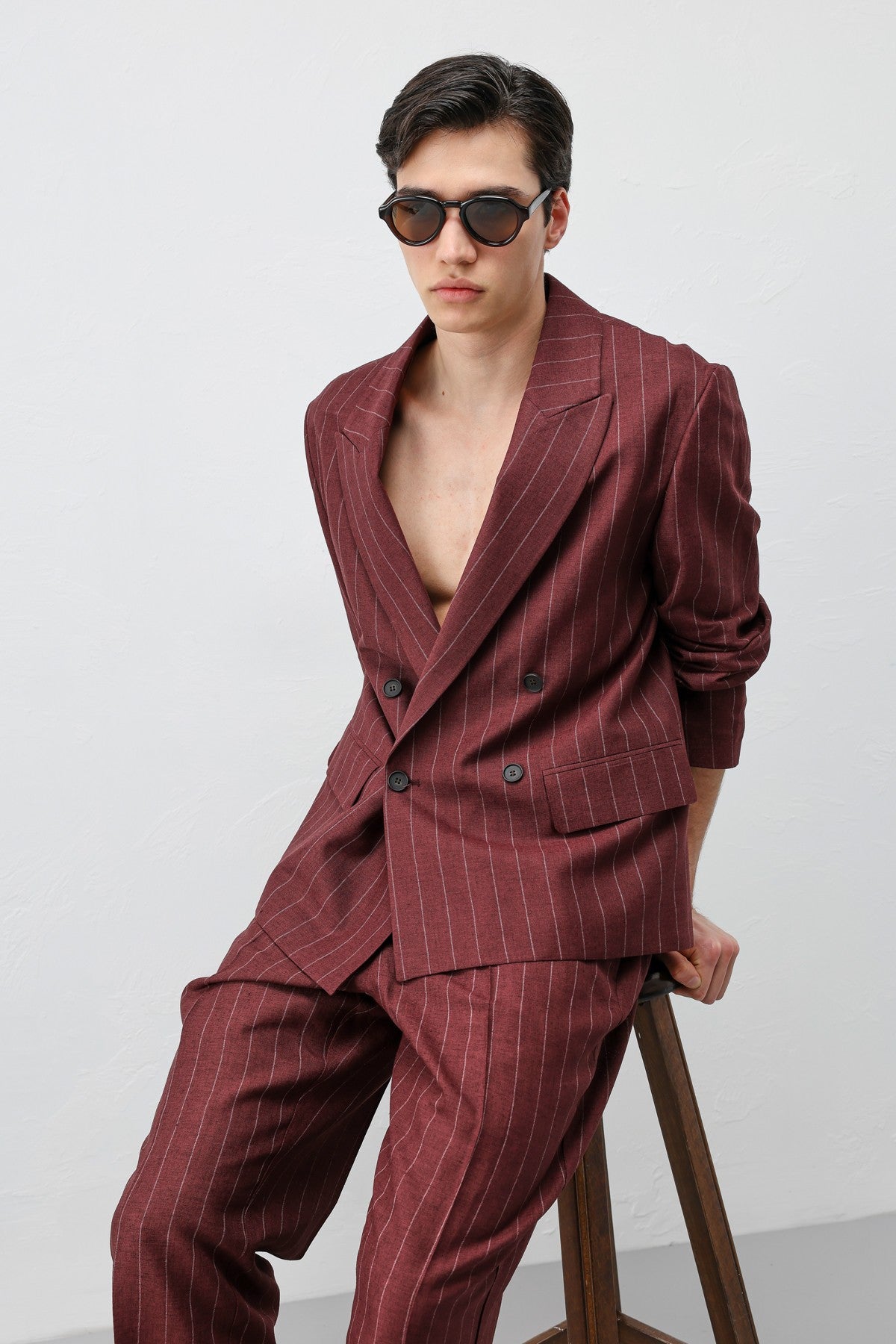 Antioch Keten Karışımlı Çizgili Erkek Blazer Ceket