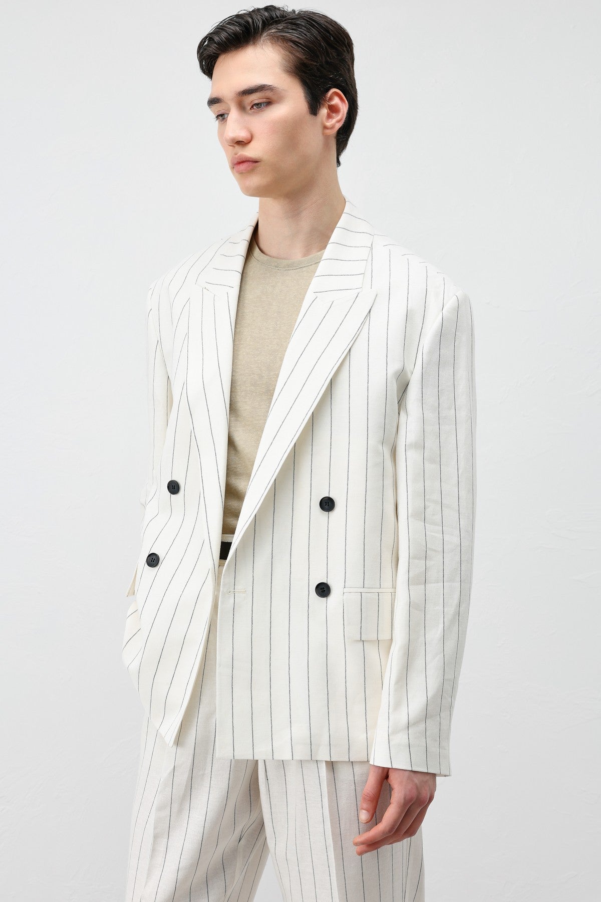 Antioch Keten Karışımlı Çizgili Erkek Blazer Ceket