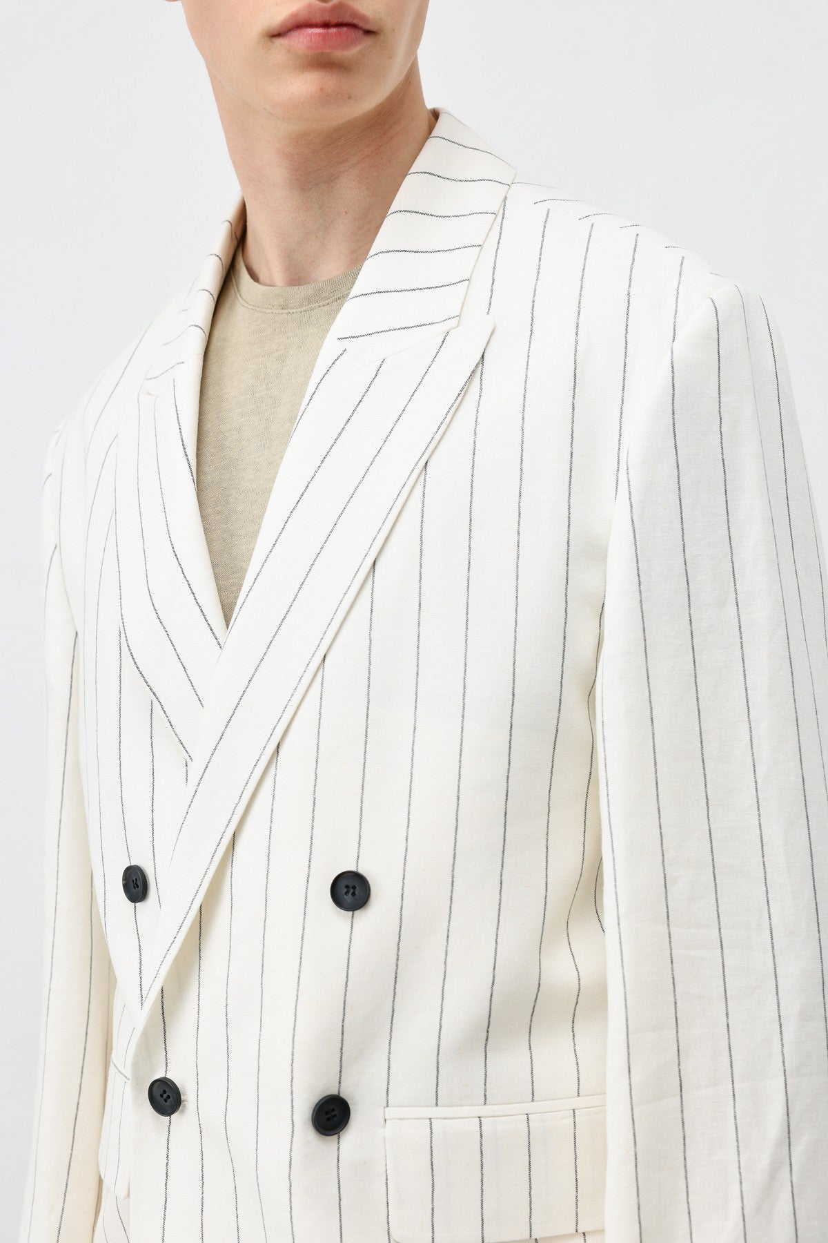 Antioch Keten Karışımlı Çizgili Erkek Blazer Ceket