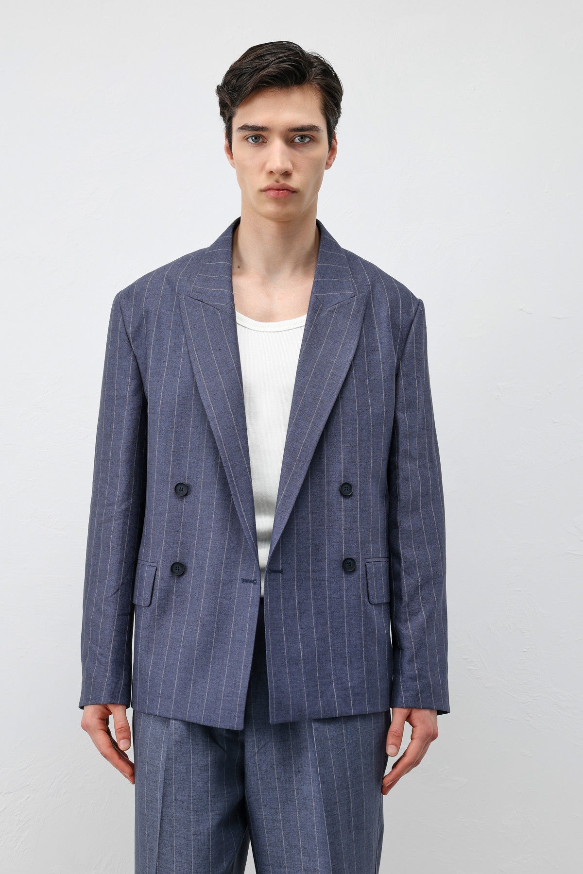 Antioch Keten Karışımlı Çizgili Erkek Blazer Ceket